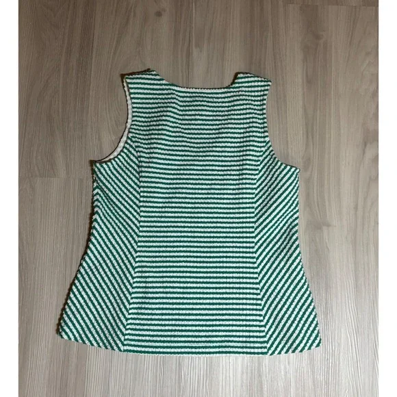 Maeve Tank Top Womens L Green White Striped Peplum V Neck Textured - Picture 2 of 13